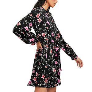 Free People Lighten Up Mini Small Floral Black Pink Shirt Dress Flounce Boho